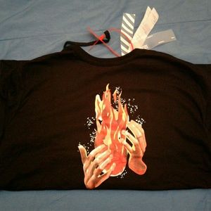 OFF WHITE - Black&Red Diagonal Fire Spliced Tshirt